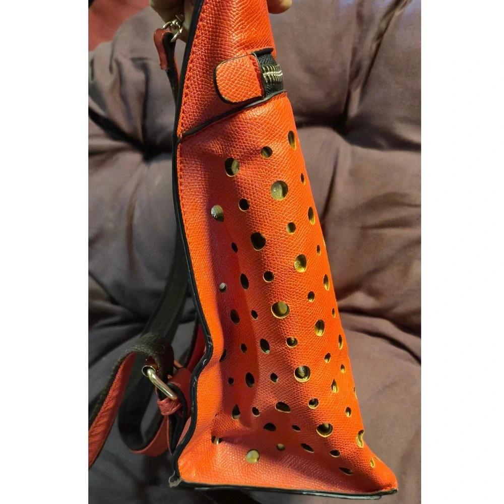 Mellow World Orange‎ Perforated Vegan Leather Convertible Backpack Satchel Bag
